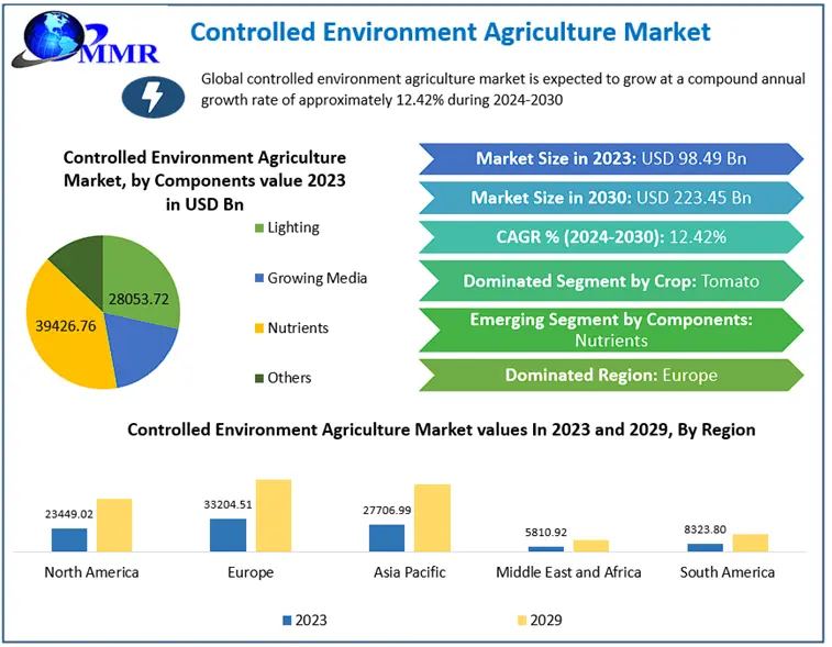 Controlled Environment Agriculture Market is expected to grow at a CAGR of 12.42%from 2024 to 2030